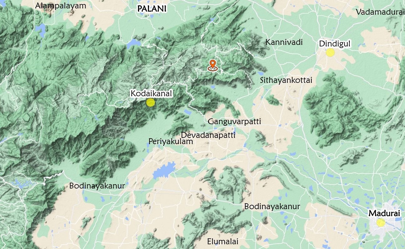 Map showing the location of Palani Hills Estates in Tamil Nadu, India